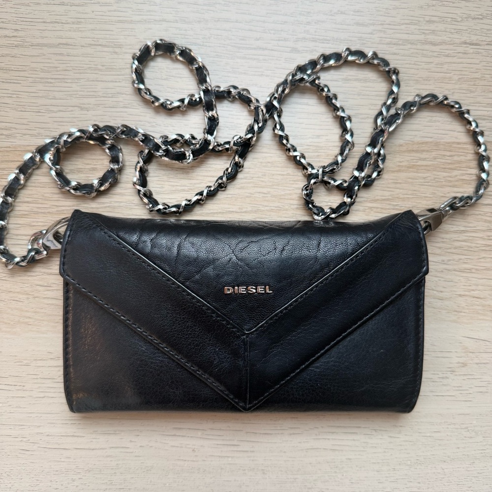 Vintage Diesel Leather Wallet Clutch with Chain